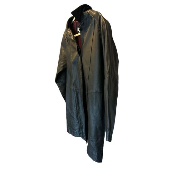 Vintage Oleg Cassini Genuine Leather Mid Length Coat Jacket Black Women's PM - Picture 4 of 7